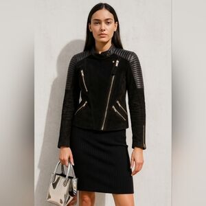 Mango Leather Jacket XXS / Brown with Gold Hardware - Biker Style